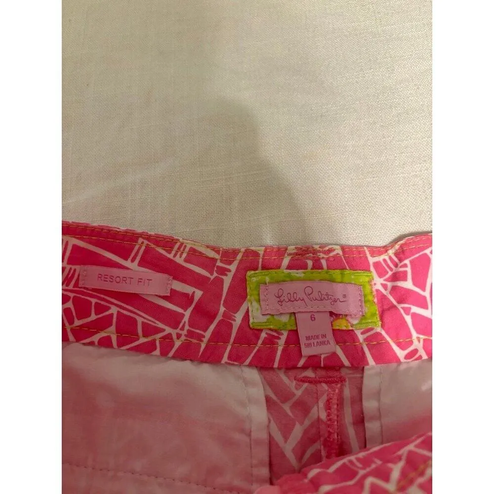 Lilly Pulitzer Women's Bamboo Print Resort Fit Zip Up Shorts Size 6 Pink - Image 2