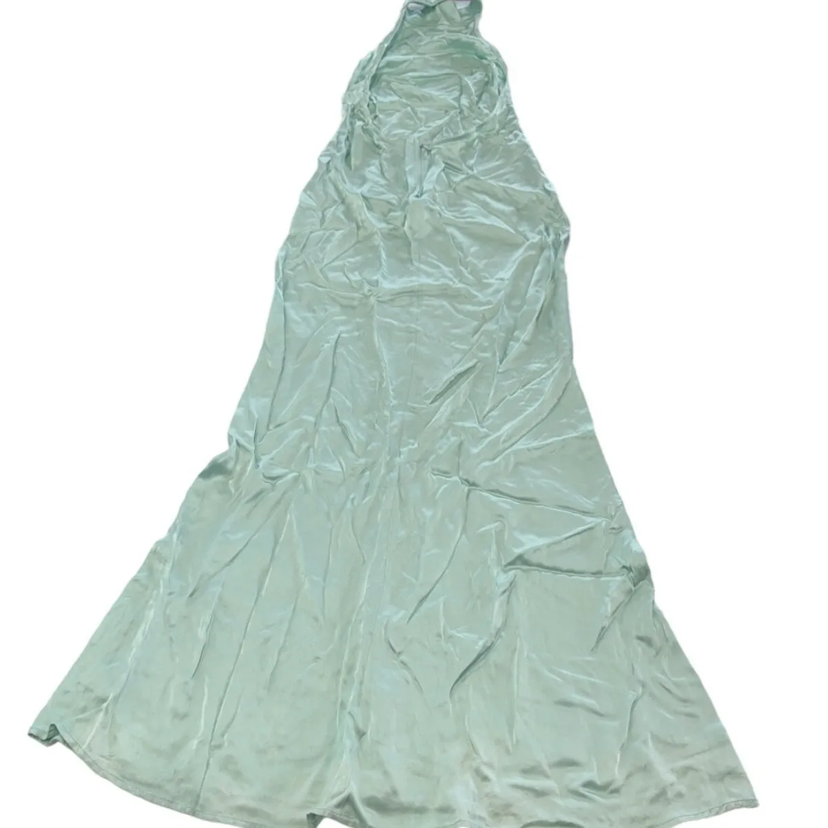 Sally LaPointe Dress Womens 0 Blue Green Satin Halter Gown Backless Shift - Image 6