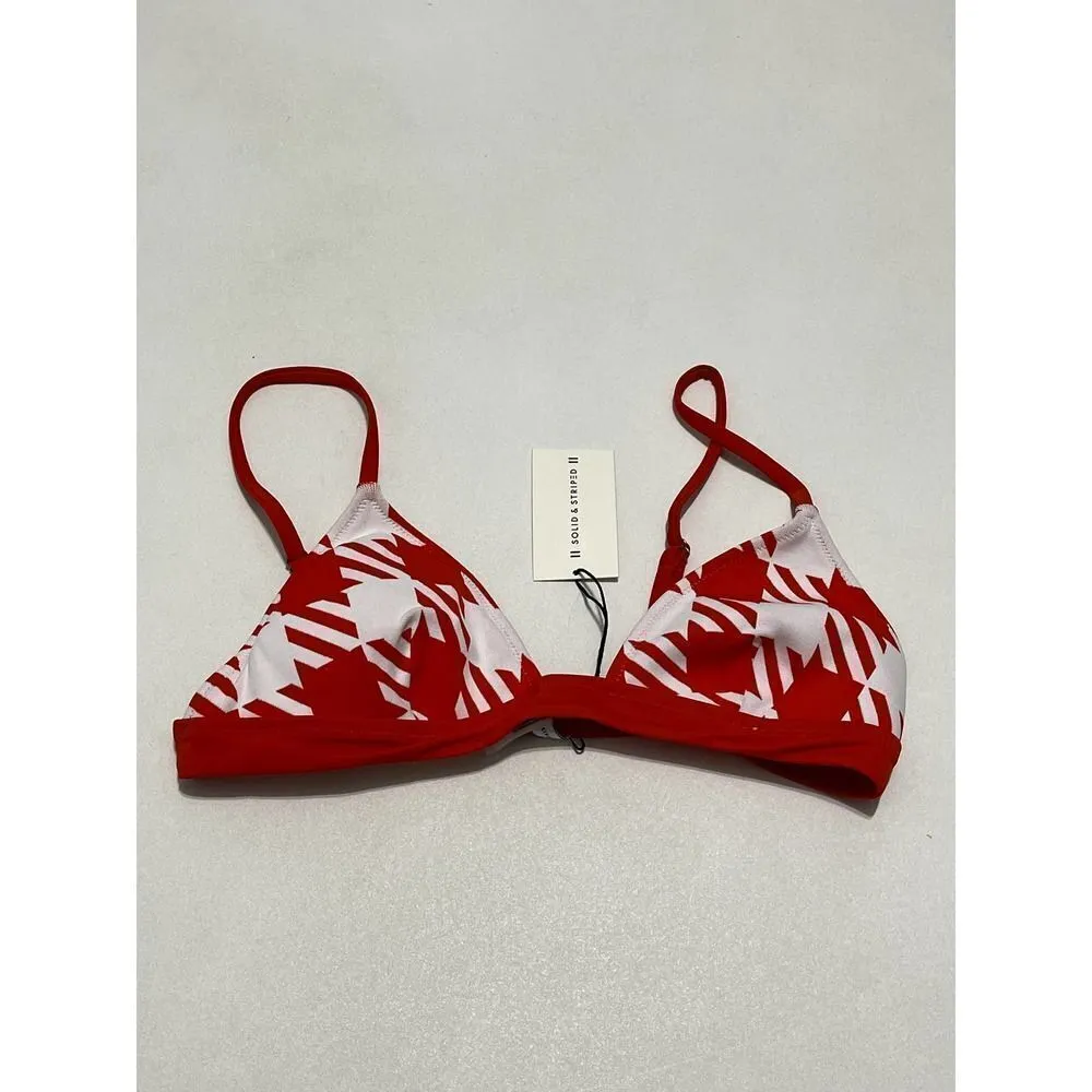 Solid & Striped The Morgan ‎ Scoop Neck Bikini Top In Lipstick Red Gingham Large - Image 11