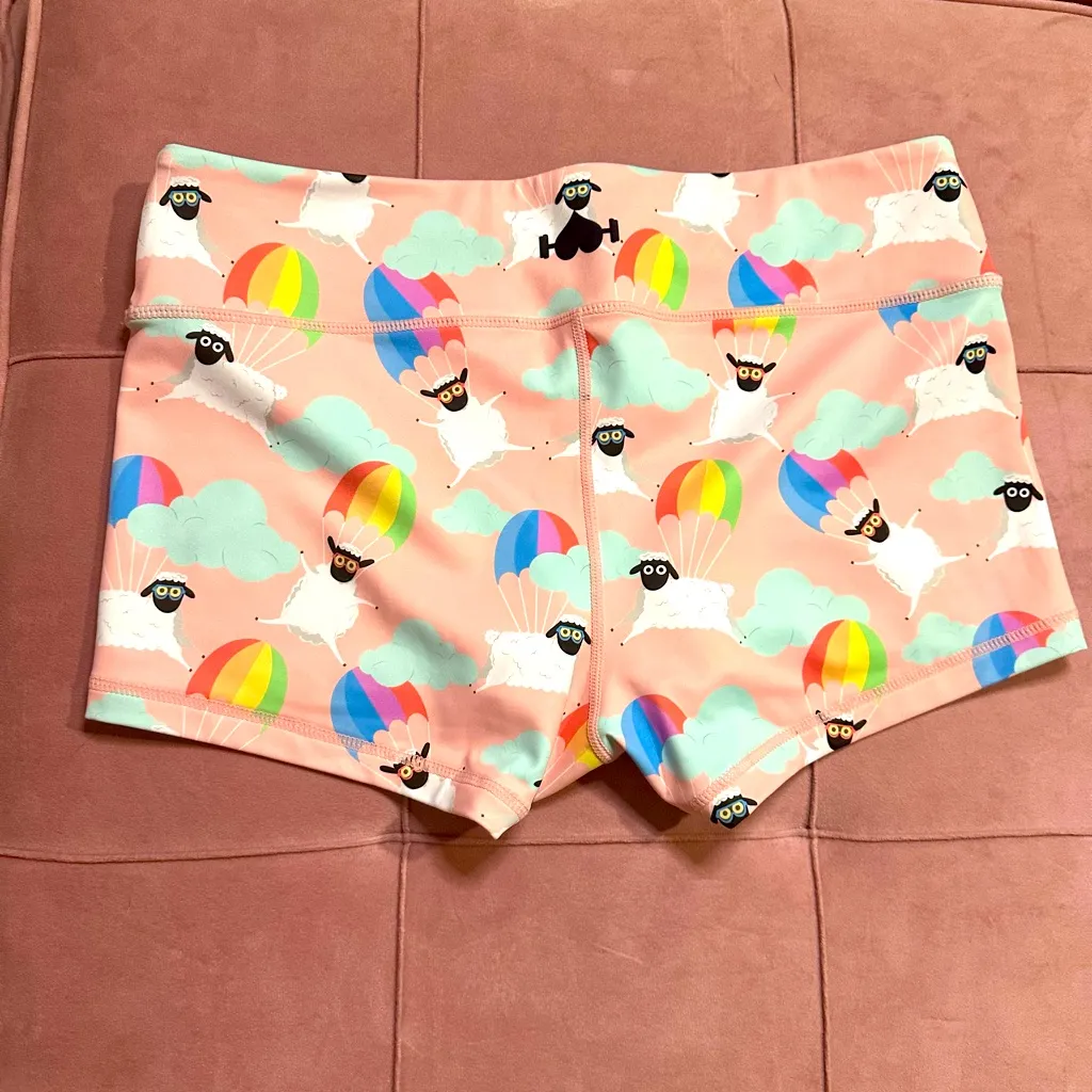 Wodbottom Rainbow Sheep Parachute Spandex Shorts Size Large Pink - Image 8