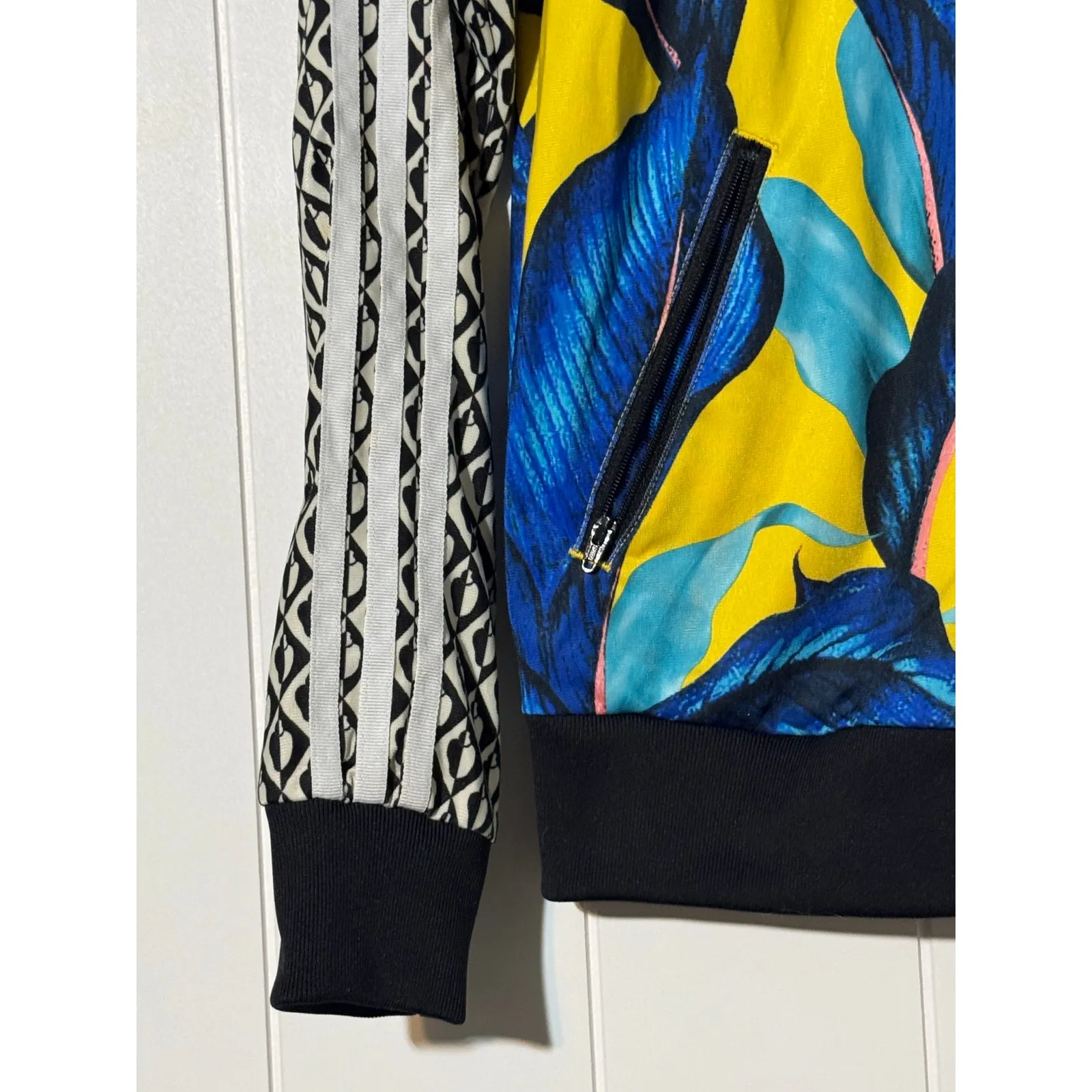 Adidas x Farm Rio XS Brazil Leaf Floral Track Jacket Blue Yellow Full Zip - Image 4