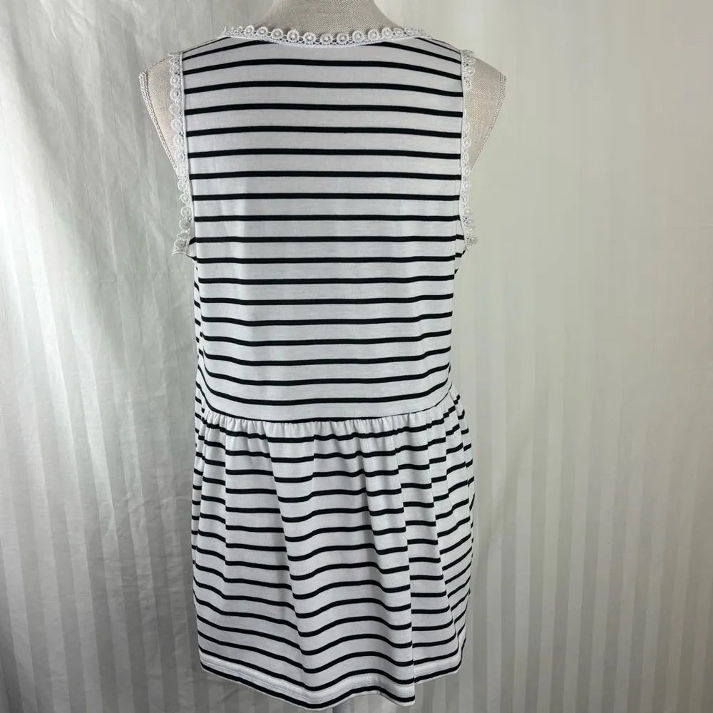 Stella Striped Crochet Trim Babydoll Tank Top Women's Size Medium White - Image 5