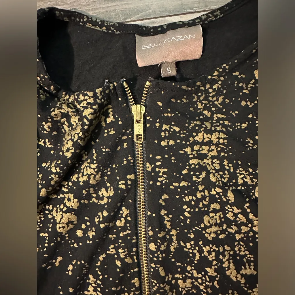 Anthropologie Bel Kazan Gold & Black‎ Dress Pockets Stretch Jersey Knit SZ S Zip - Image 6