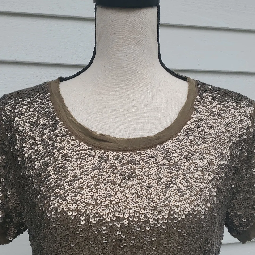 J. Crew Short Sleeve Sequin Top With Silk Trim - Image 2