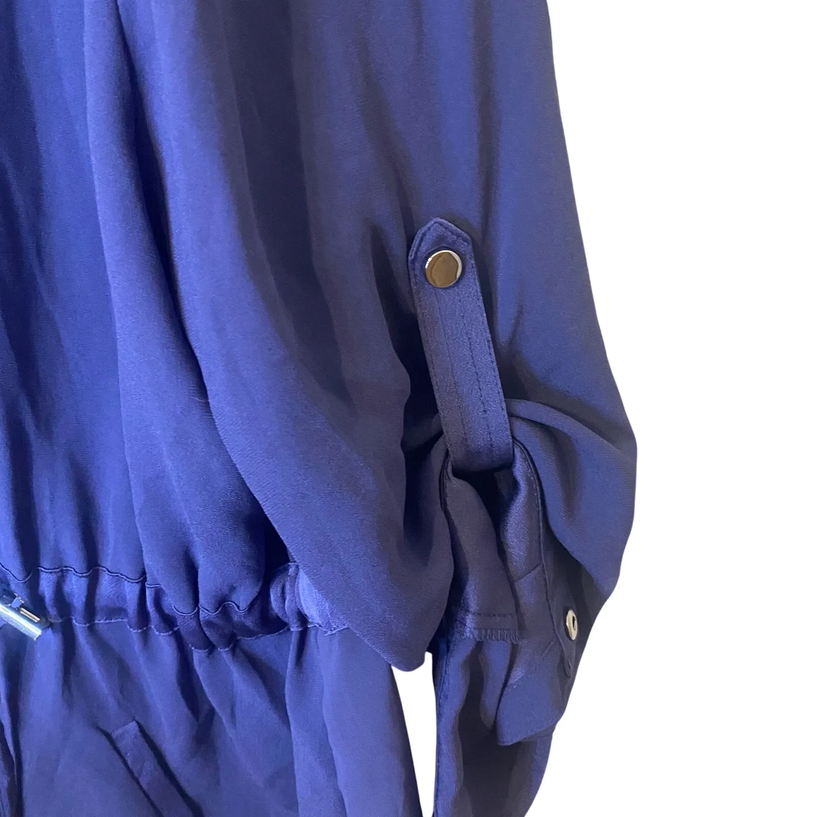 Chicos Blue Sheer Back Anorak Jacket Womens Size 3 (XL) Roll Tab Sleeve Full Zip - Image 2