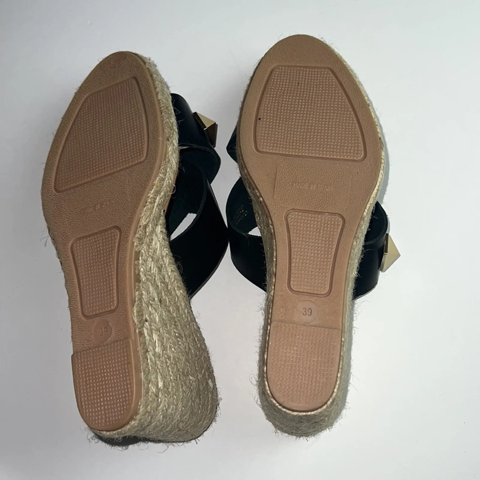 Maypol Women's Genuine Leather Upper Black Gold Studded Heeled Wedge Sz 39 - Image 14