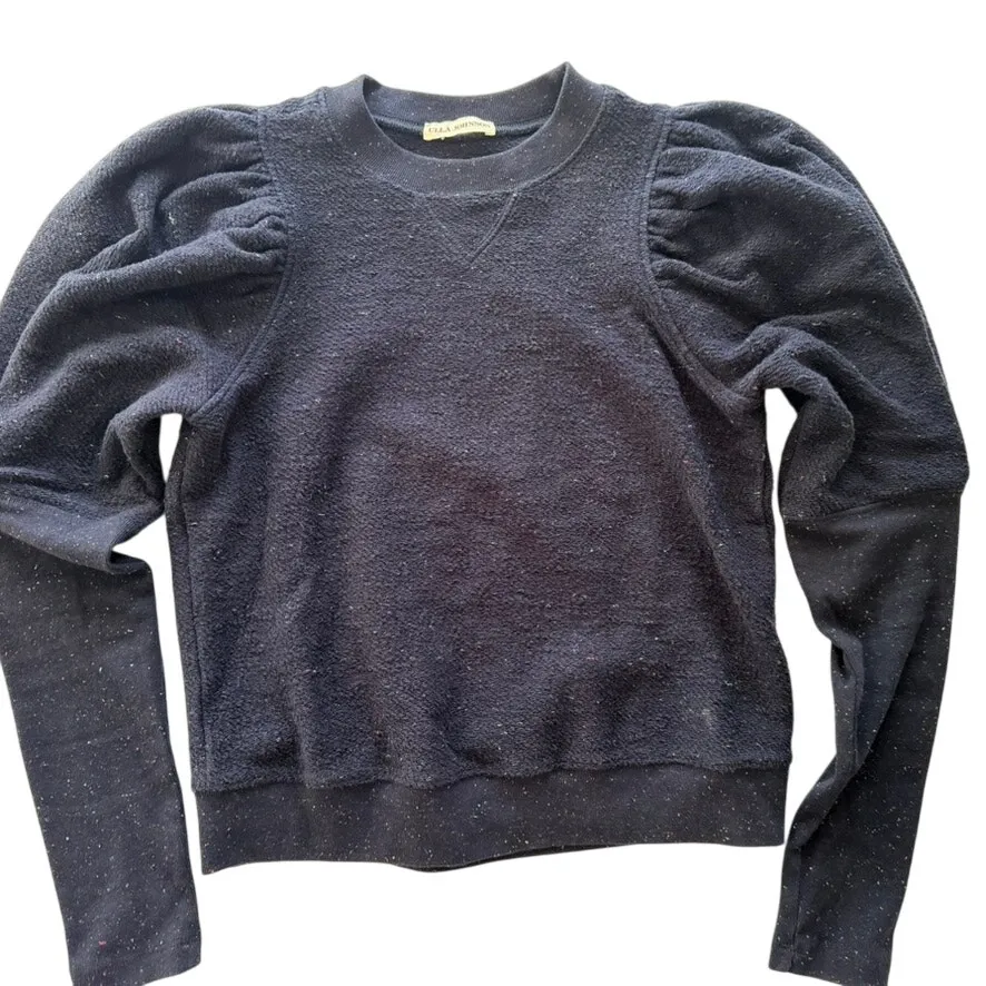 Ulla Johnson Philo Puff Sleeve Top Size Small Navy Blue Cotton Tweed Designer - Image 2