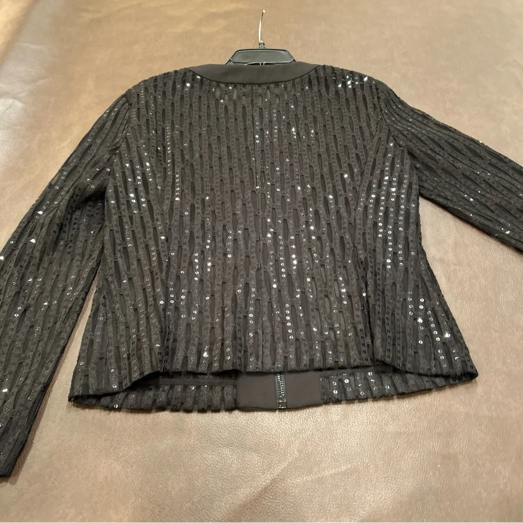 Alex Marie Black Zip-Up Jacket Mesh Allover Sequins Size S Party Holiday Church - Image 4