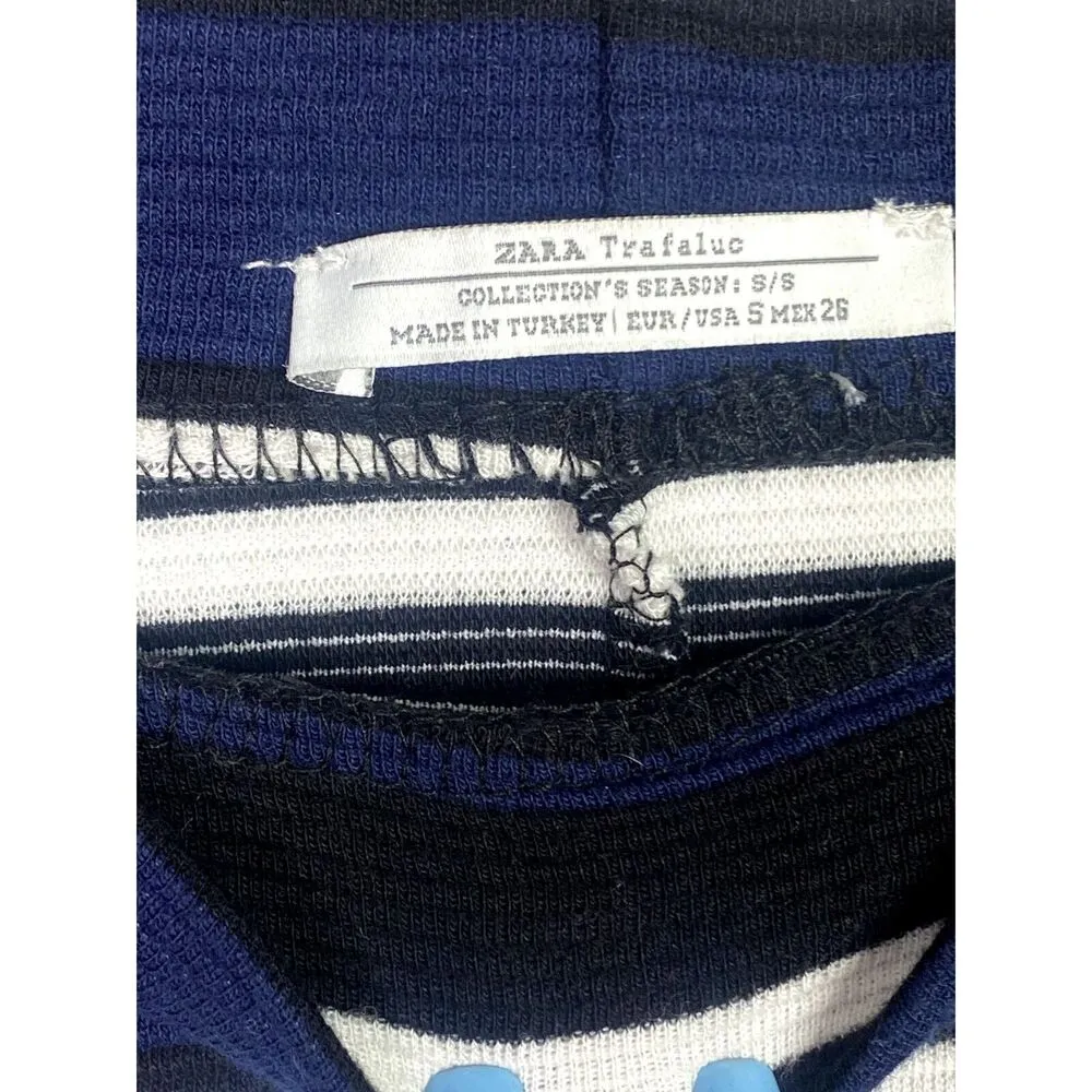 Zara Stripe Ribbed Knit Cotton Stretch Pencil Slit Skirt Elastic Waist S Black - Image 7