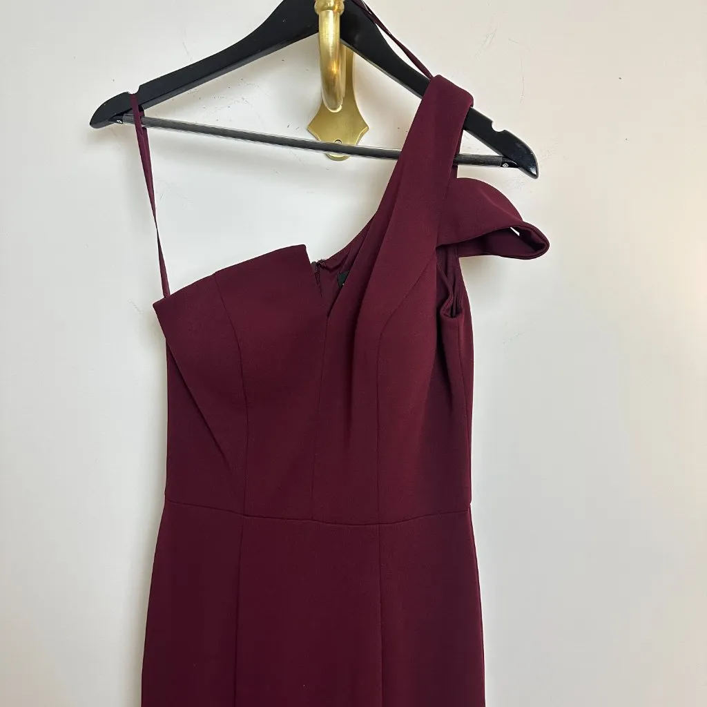 BETSY & ADAM Paulina Cutout One Shoulder Floor Length Gown in Burgundy Size US 4 - Image 4