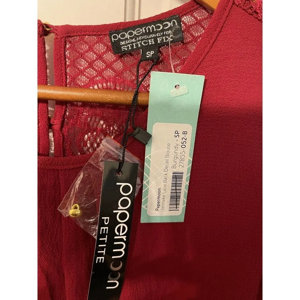 Papermoon StitchFix Blouse Small Petite Shirt Top Lace Red Tunic Gold Button NEW - Image 3