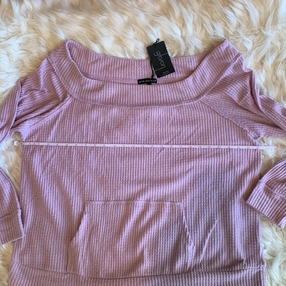 Off the Shoulder Lilac Waffle Knit Top GIBSONLOOK Size XL NWT Purple - Image 4