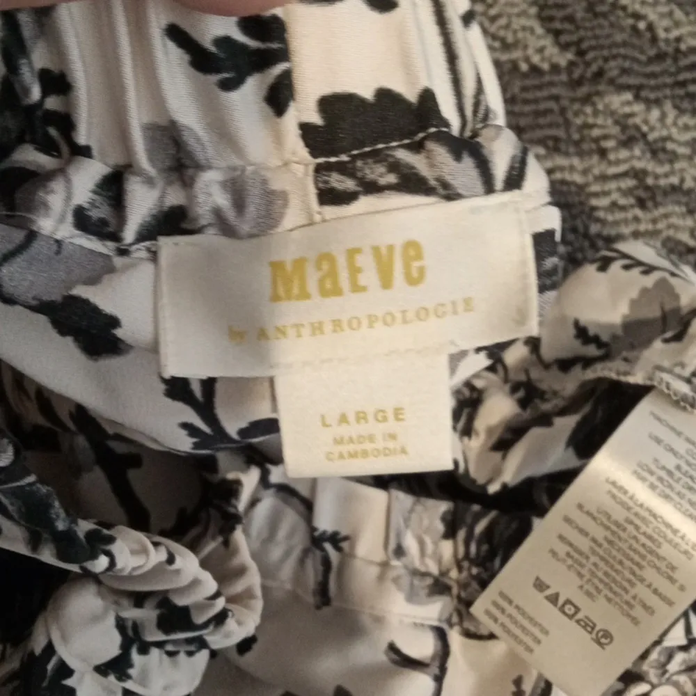 Anthropologie Maeve Silky Parachute Floral Balloon Black N White Elastic Waitbad - Image 6