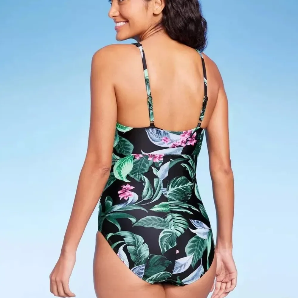Kona Sol Black Floral Tummy Control Full Cover Tie Bow 1 Pc Swimsuit Size
M 8-10 - Image 2