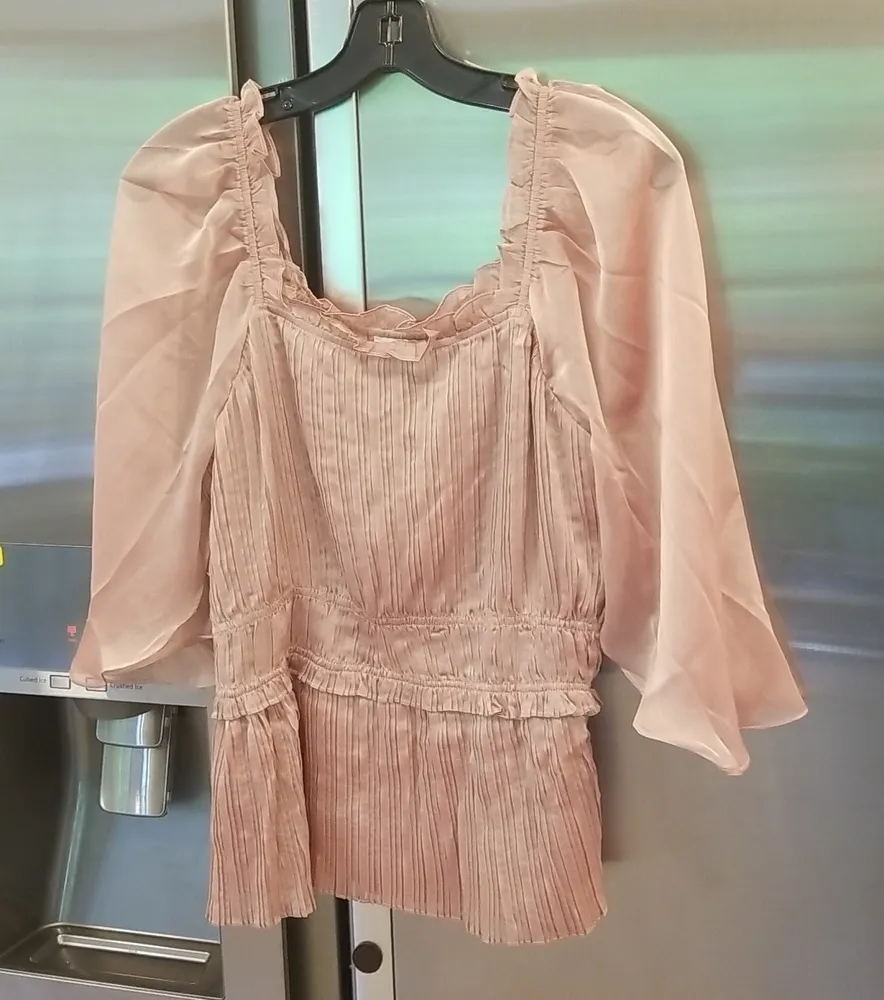 đź’•CURRENT AIRđź’• Smocked Waist Sheer Tulip Sleeve Top ~ Dusty Rose Medium - Image 1