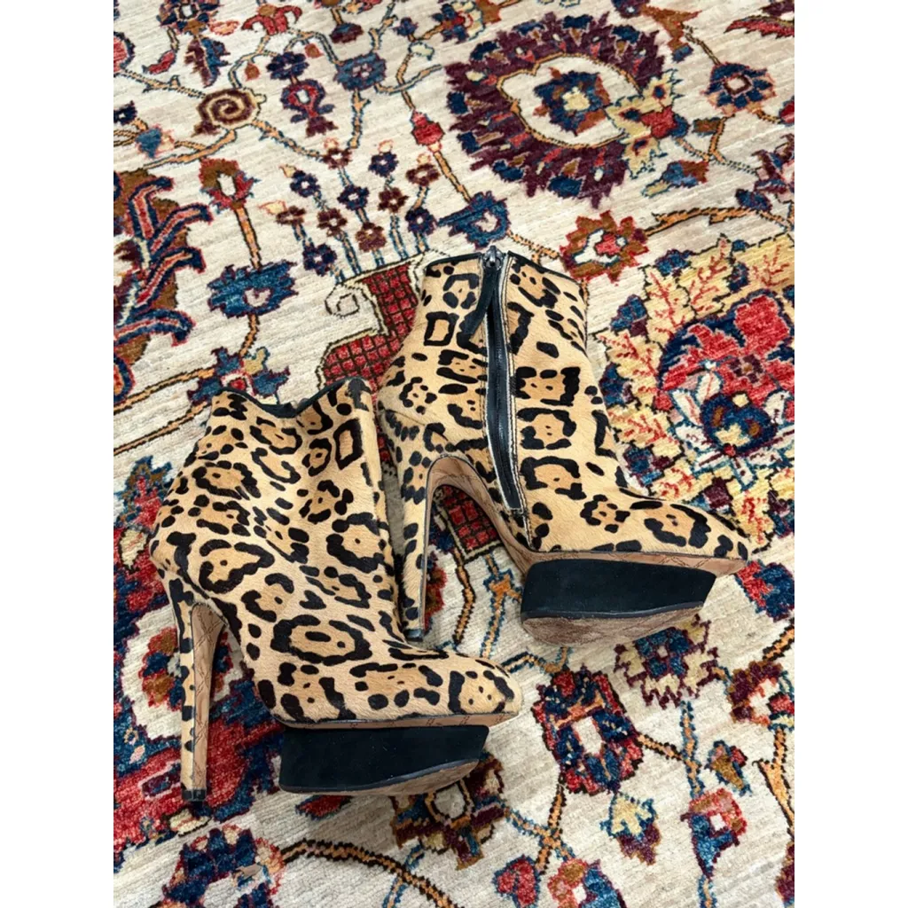 L.A.M.B. Leopard Pony Hair Platform Booties Heels 5.5M Real Fur Gwen Stefani - Image 6