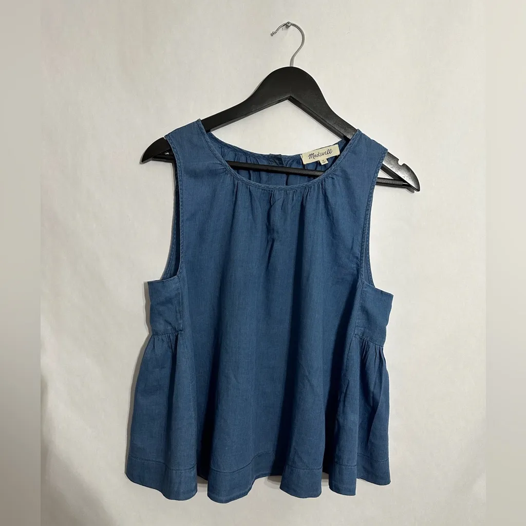 Madewell Riverbank Button Back Top Indigo Chambray Blue Sleeveless Size Medium - Image 6