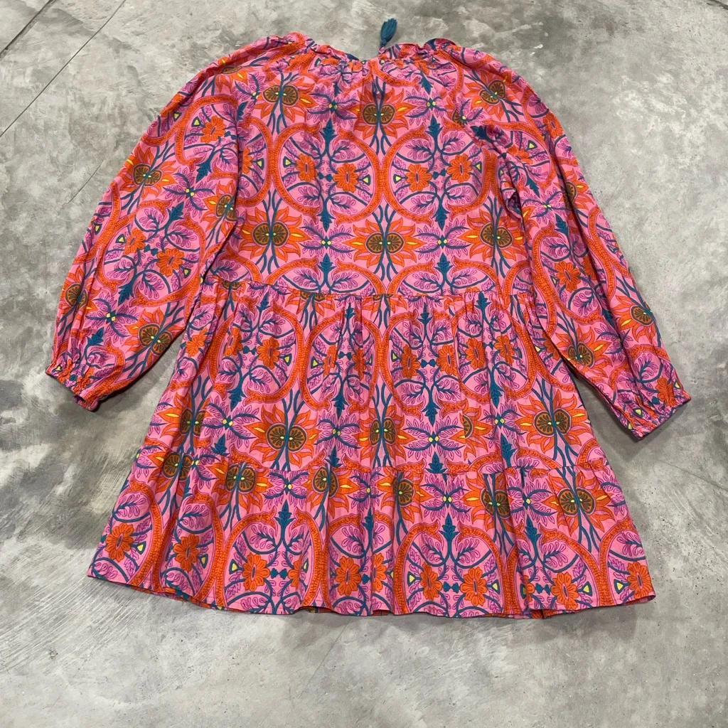 King + Pitt Womens Pink Floral Midi knee length boho flowy ruffle dress size Med - Image 5