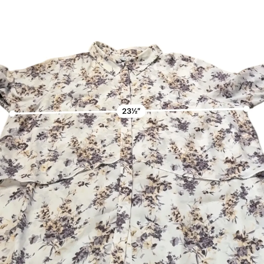 Joan Rivers Floral Chiffon Blouse Women's 1X Purple White Long Sleeve Layered - Image 6