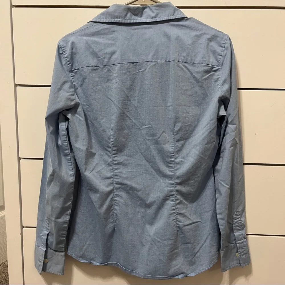 New York & Company City Stretch Light Blue Button Down Blouse - Image 3