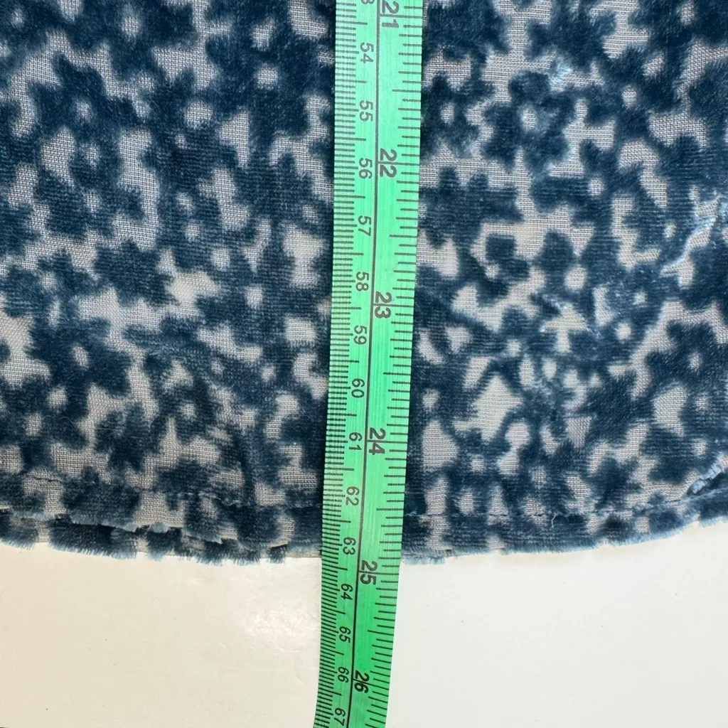 Jade Melody Tam Burnout Floral Romantic Blouse Top Velvet Small Bell Sleeves Blue - Image 8