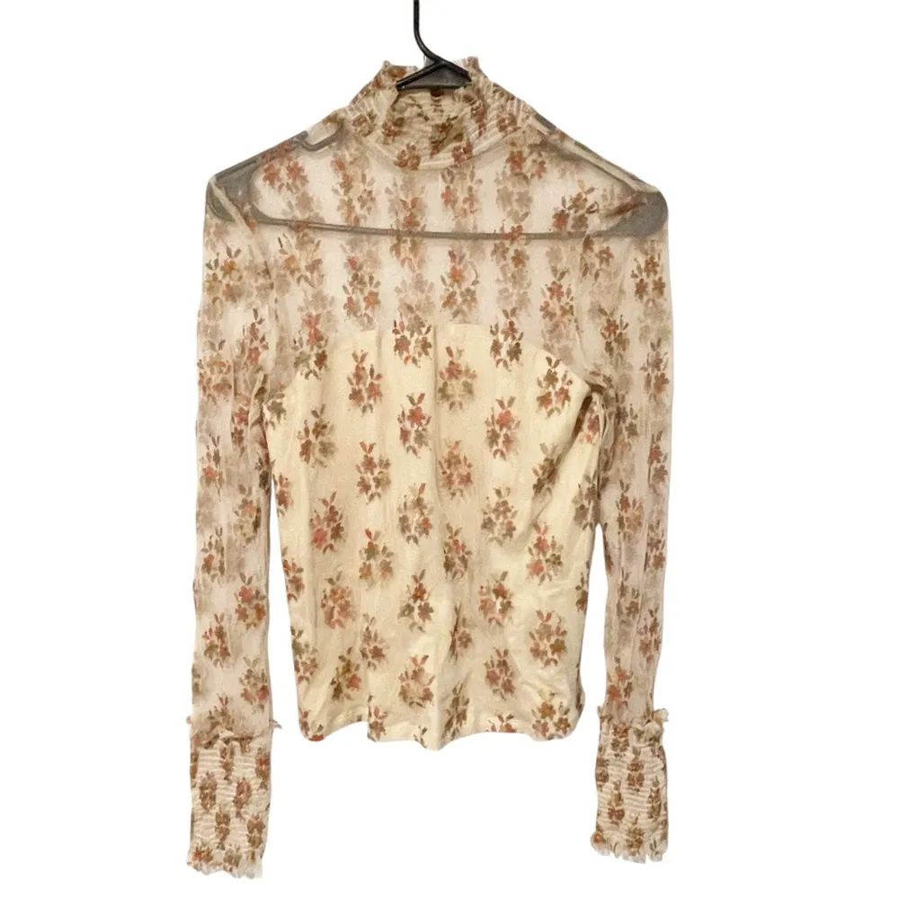 Free People Size Small Sweet Dreams Mesh Floral illusion High Neck Top - Image 2