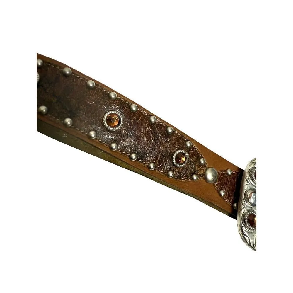 Leatherock Metal Stud Layered Detail Belt Women's Sz. XL Brown - Image 3