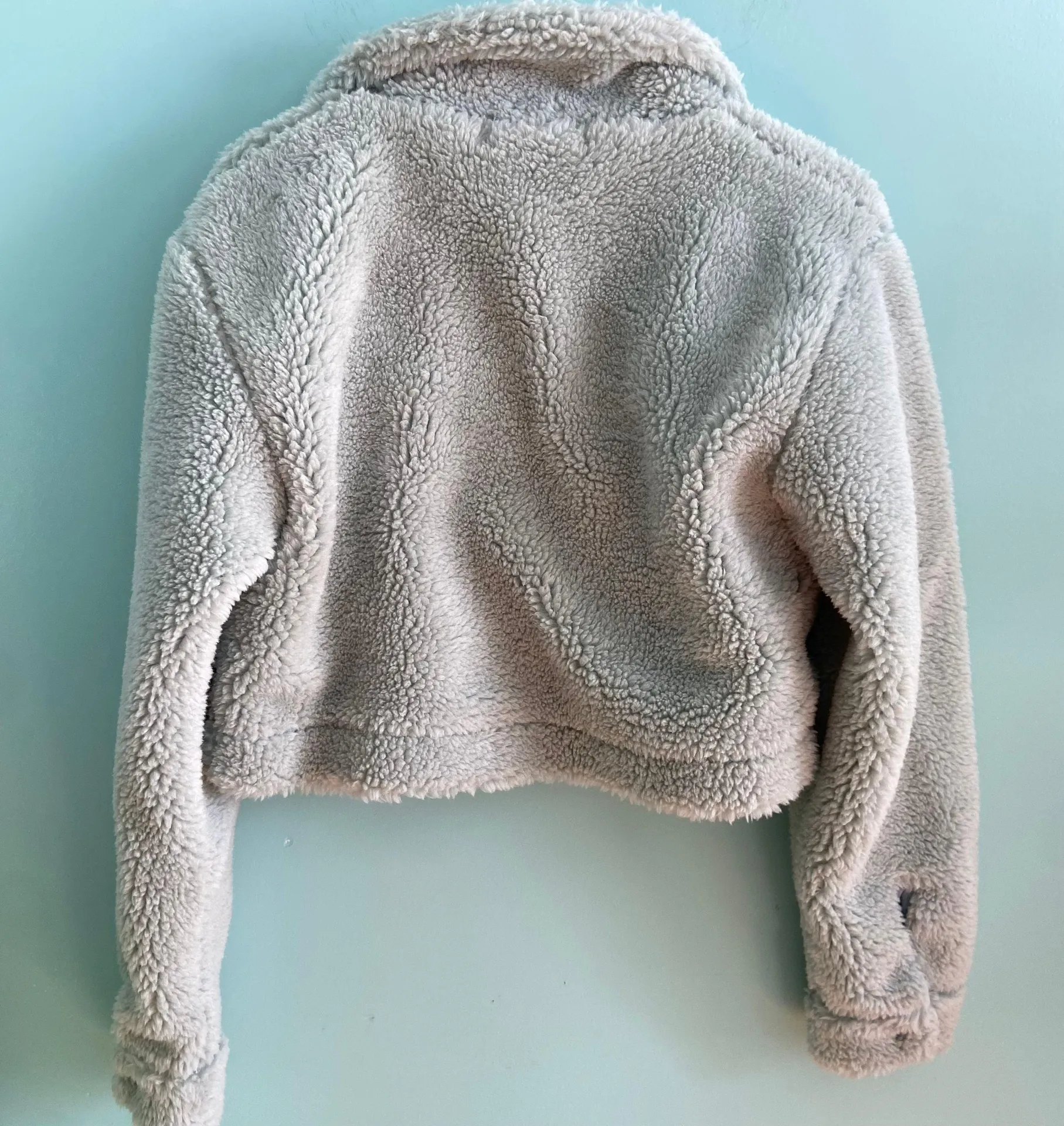 Teal Sherpa Cropped Jacket - Image 3