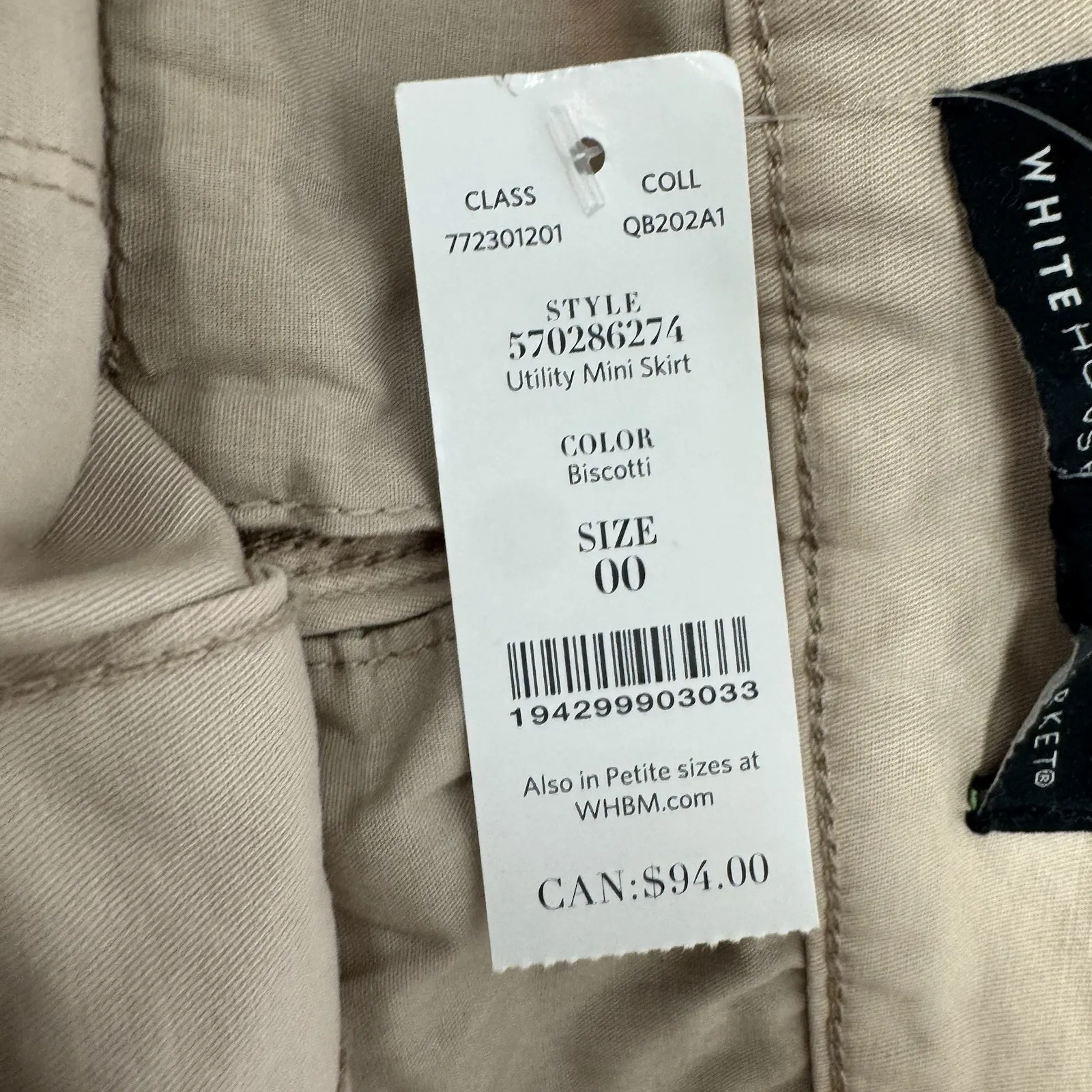 White House Black Market Beige Utility Mini Skirt Belt 00 NWT Biscotti Casual - Image 7