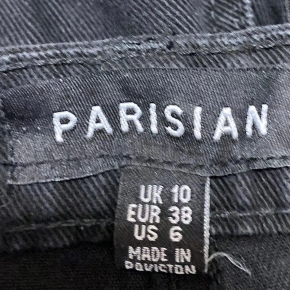 Parisian Black Distressed Straight Wide Leg High Waist Denim Jeans Pants Size 6 - Image 4