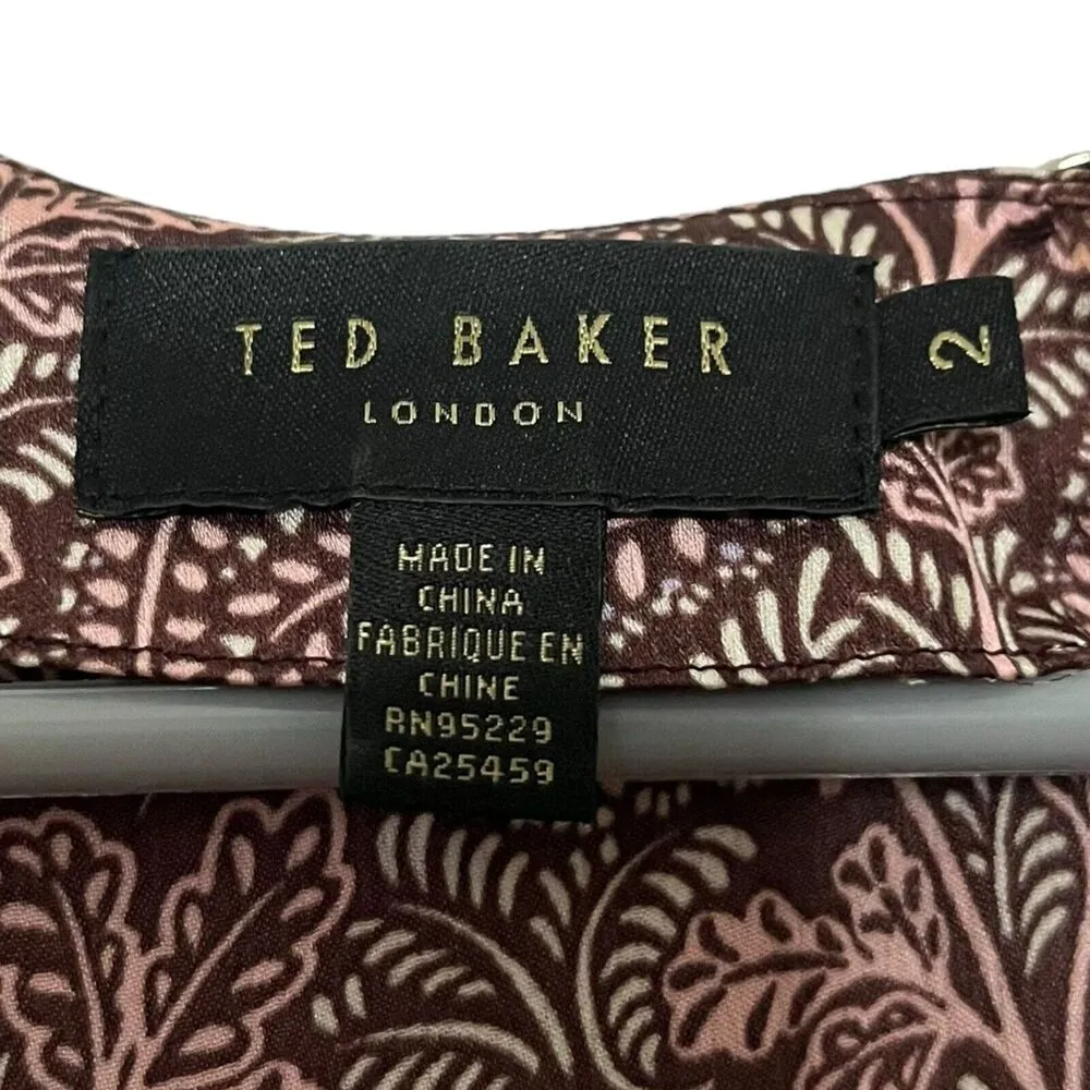 Ted Baker Printed Frill Top Balloon Sleeves Deep Purple Leven Womens Size 2 US6 - Image 7