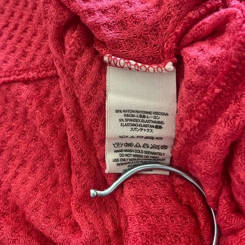 Free People Sunset Park Thermal Oversized Waffle Knit Red Coral Long Sleeve Boho - Image 5