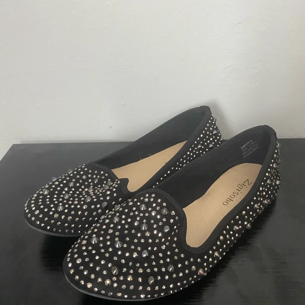 Zigi Soho Women 6 Simpson Black Embellised Studded Loafer Flats Slip On Edgy - Image 2