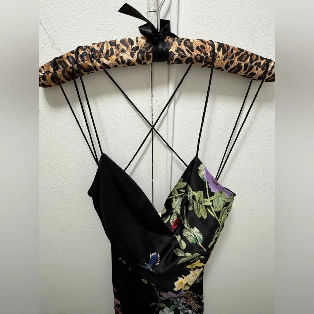 $395 ALICE + OLIVIA Harmony Mini Slip Dress - Black Size 6 flowers & butterflies - Image 8