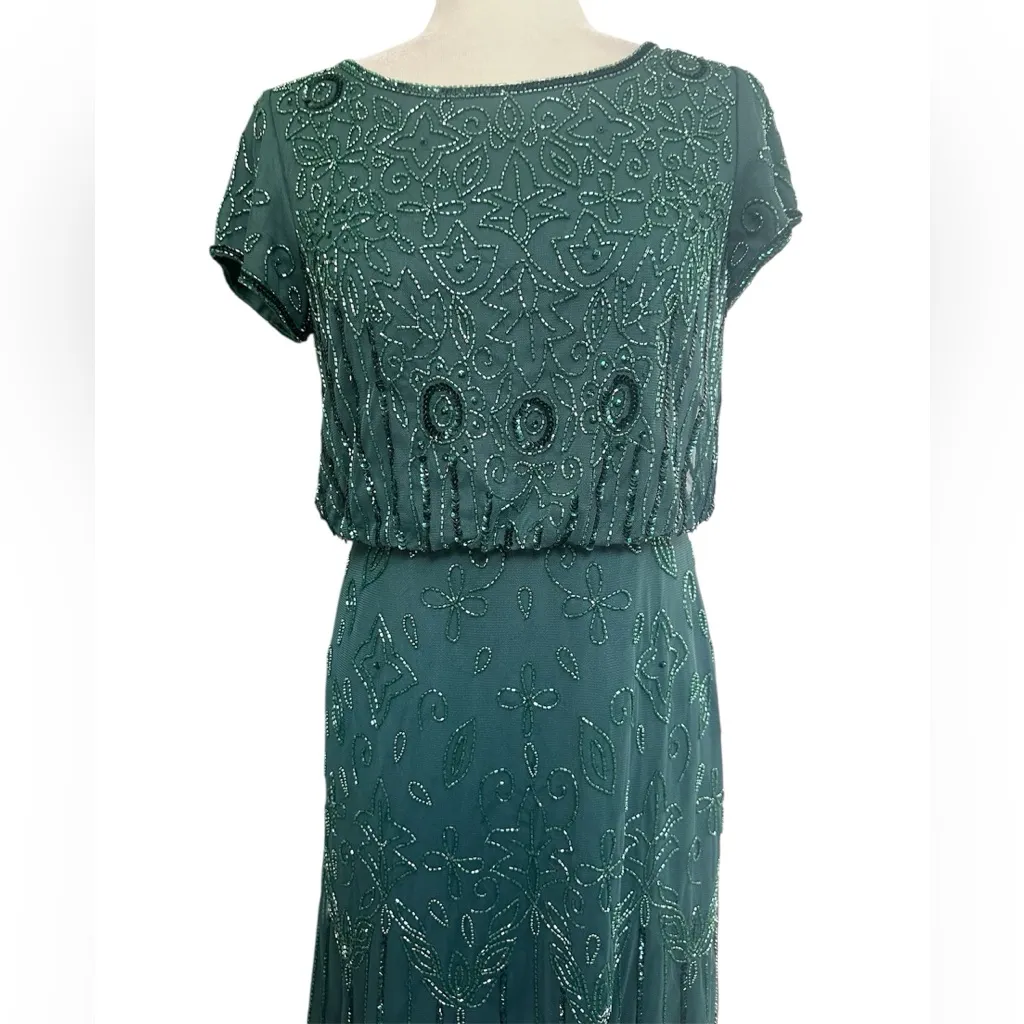 Adrianna Papell Emerald Green Beaded Dress - Image 6