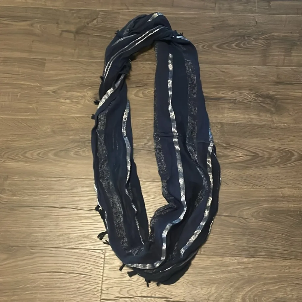 Navy Blue and Silver Infinity Scarf, One Size - Image 4