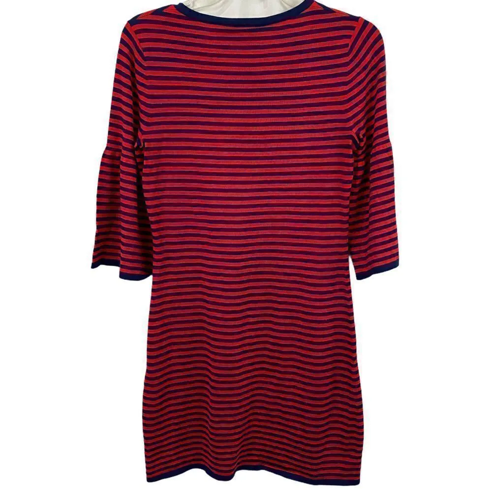 Sail to Sable Red, Blue Striped Bell Sleeve Dress - Image 3