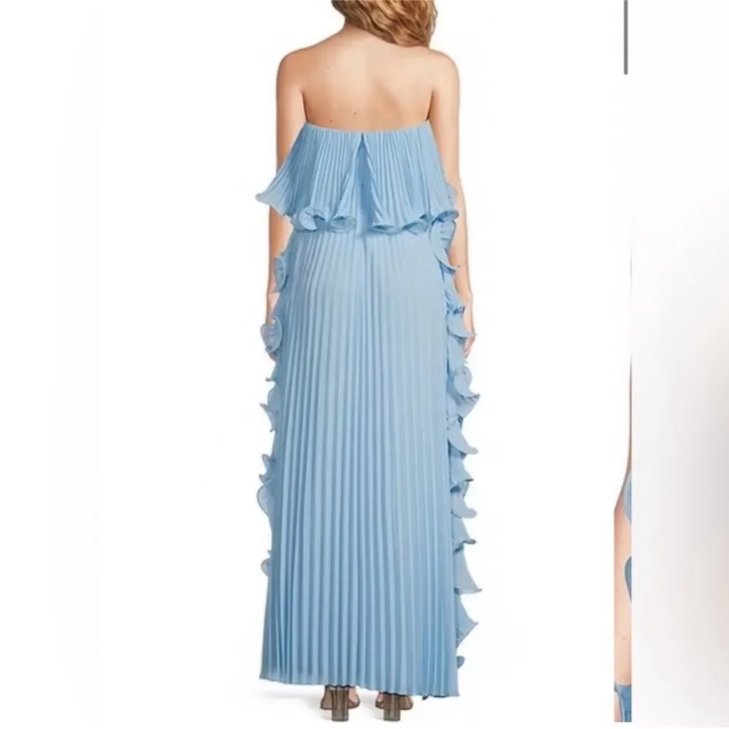 Belle by Badgley Mischka Strapless Ruffle Gown - Light Powder Blue - Size 6 - Image 2