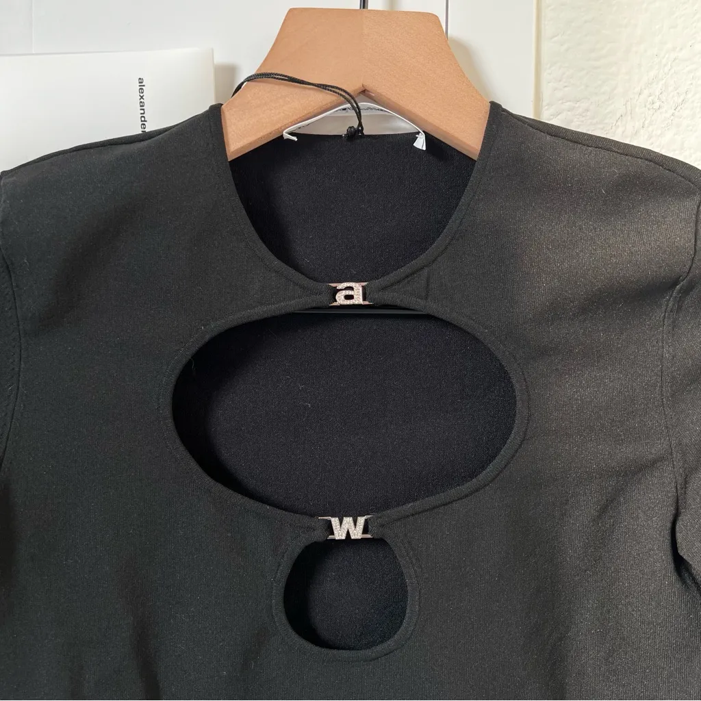 NWT Alexander Wang Crystal Embellished Cutout Stretch Knit Top In Black - Image 7