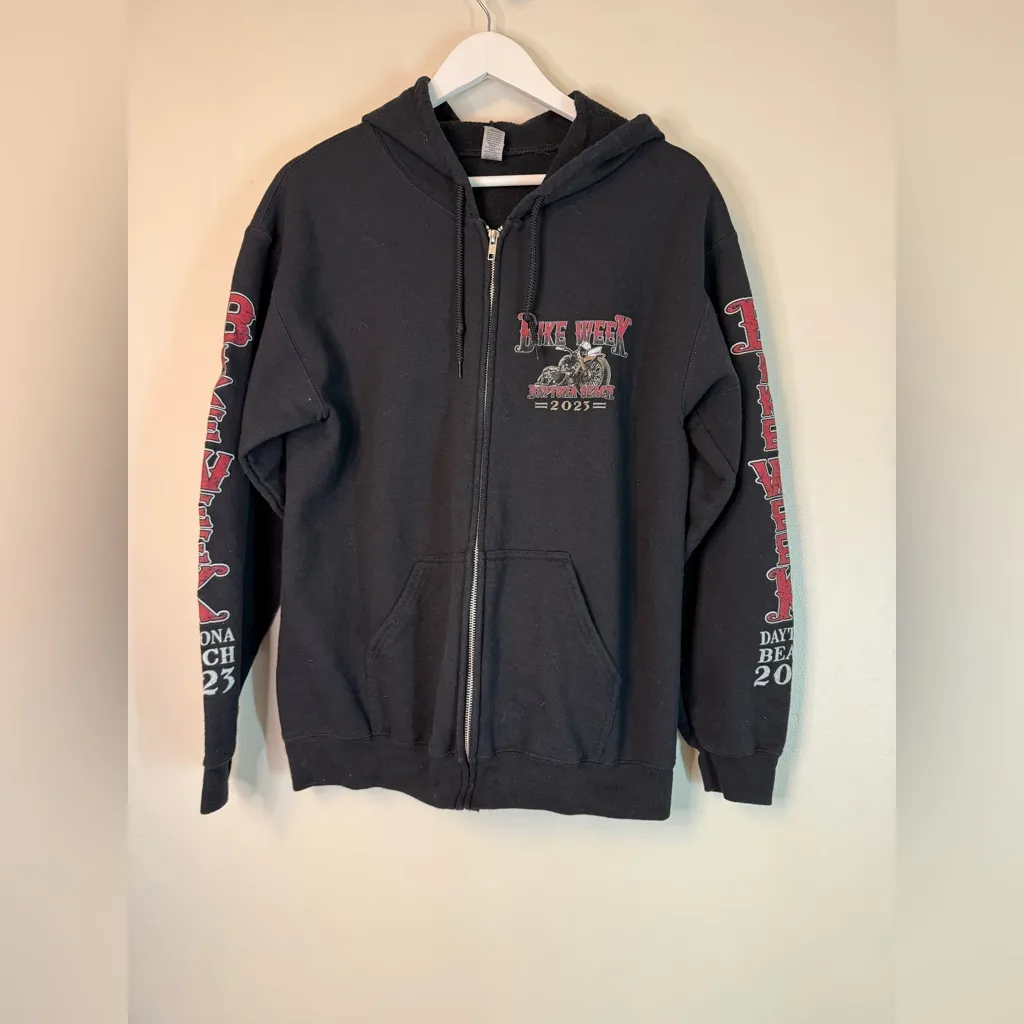 Daytona Beach Bike Week 2023 Full Zip Hoodie Grunge Biker Y2K Style Womens Med - Image 2