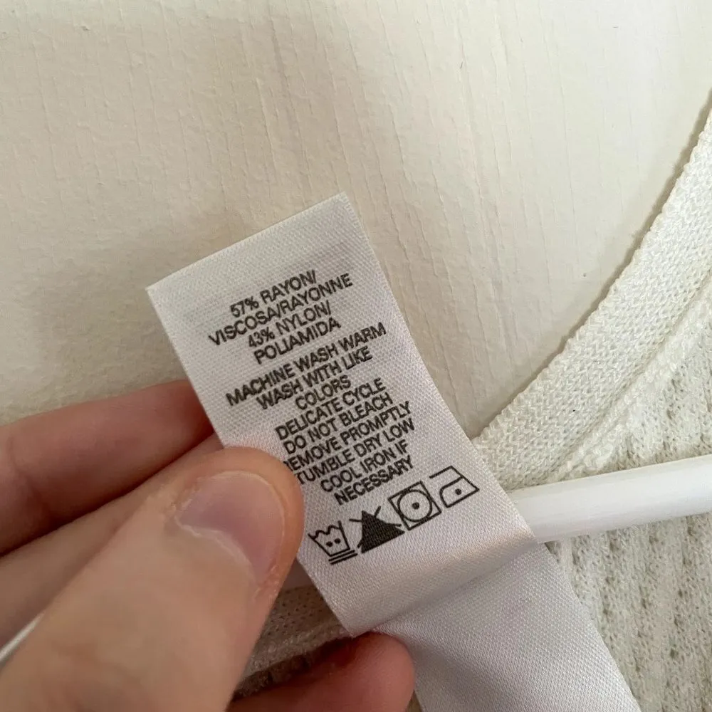 Emma James woman white 3/4 sleeve drape v-neck knit sweater top rayon nylon - Image 4