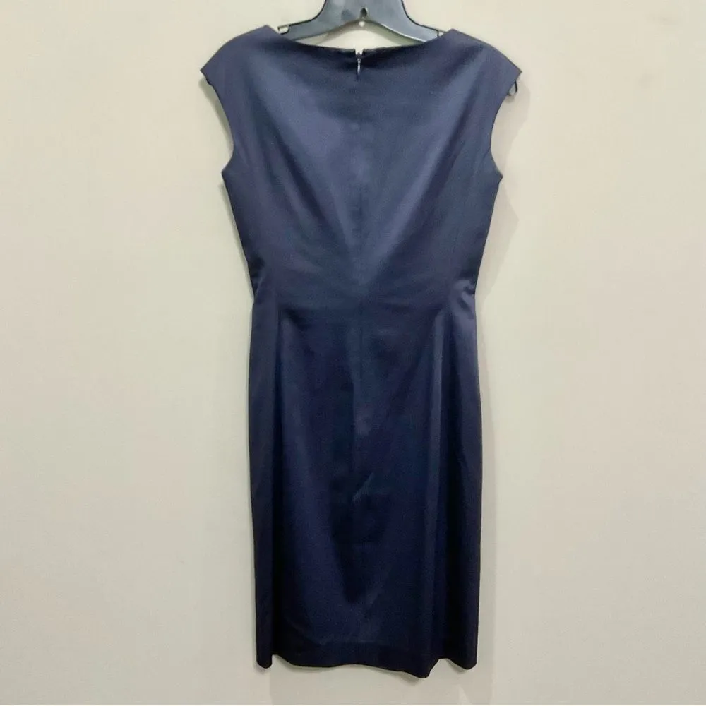 Lauren Ralph Lauren Satin Navy Dress $175 Sz 2 Surplice Short Cap Sleeve - Image 7