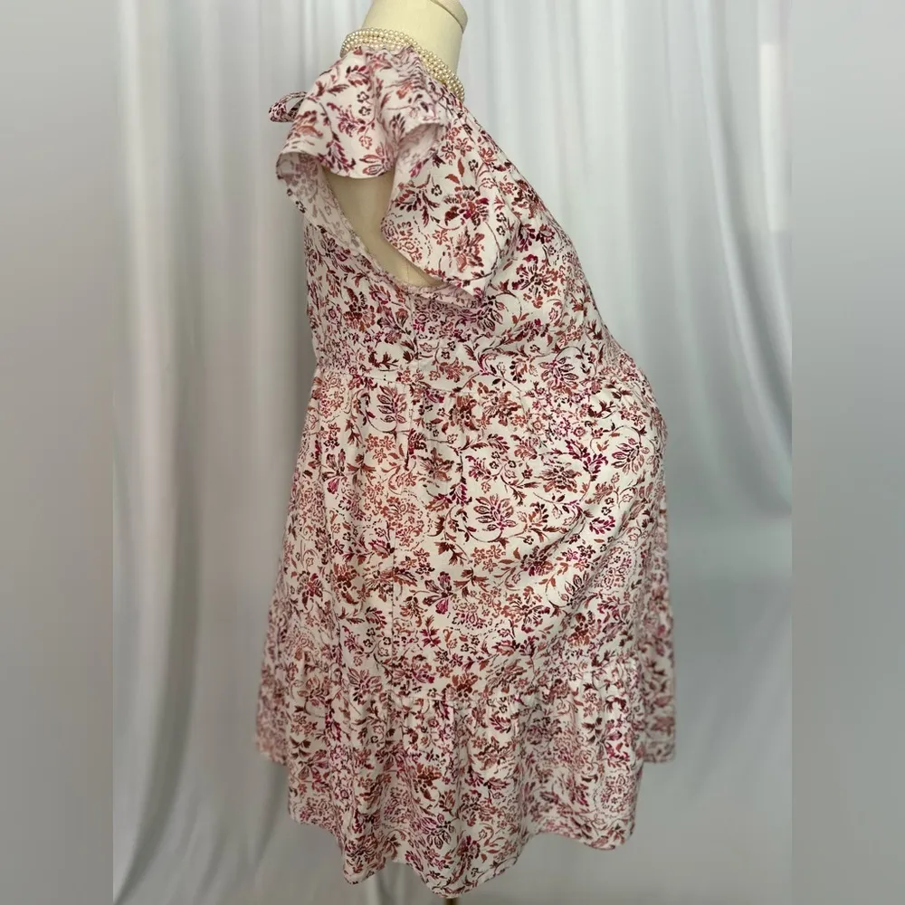 Isabel Maternity by Ingrid & Isabel Red and White Flutter Sleeve Sundress (745) Size L - Image 4