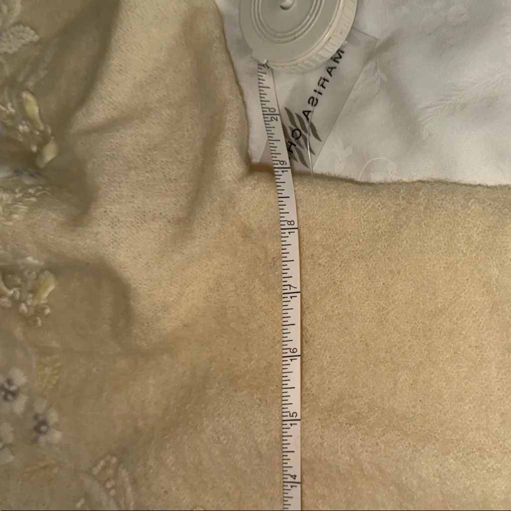 Maris Christina Cream Embroidered boiled wool long Cardigan sweater jacket S - Image 8