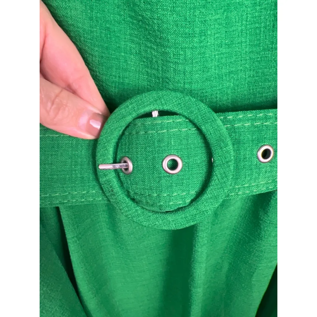 Donna Ricco New York Green Fit & Flare Belted Midi Dress Size 8 Sleeveless Class - Image 4