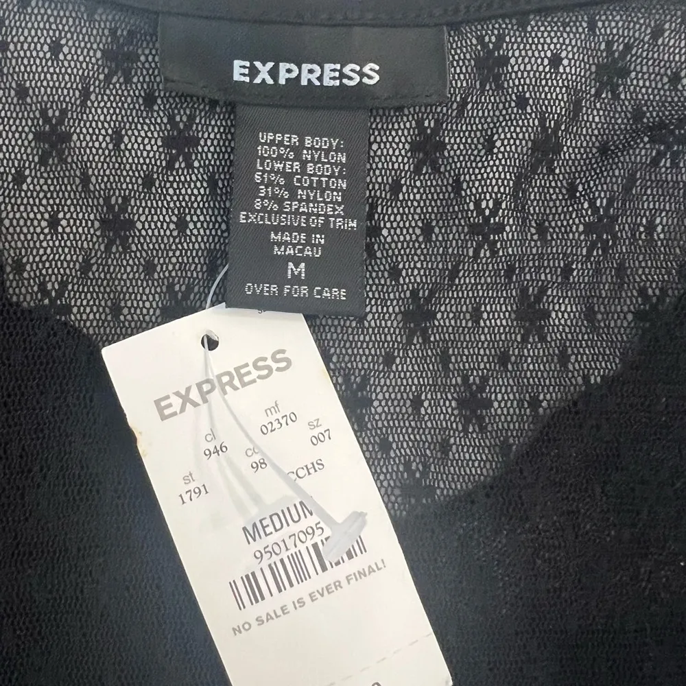 New Express Women Lace Tops Blouses Medium Appliqué Beaded Black Y2K Shirt - Image 3