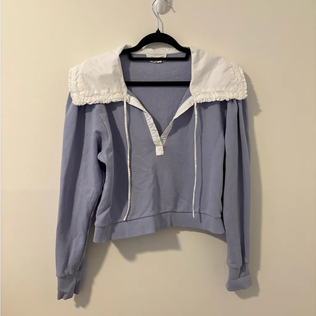 Anthropologie Poplin Collar V-Neck Sweatshirt Medium - Image 2