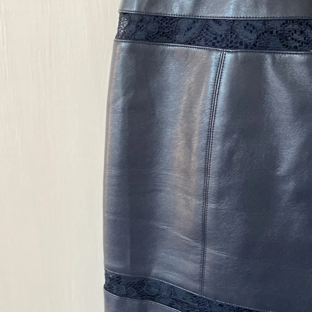 Sachin & Babi Navy Guineo Dress Midnight Navy Faux Leather Designer Lace Celeb‎ - Image 6