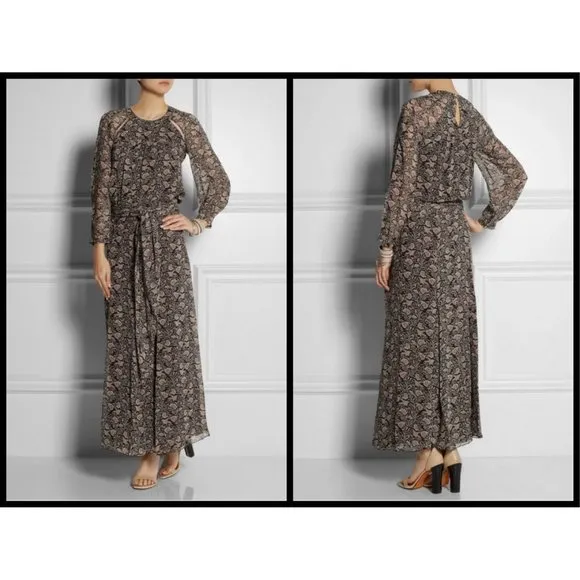 💕ISABEL MARANT💕 Drecious Printed Georgette Maxi Dress Mushroom Bird Floral 42 - Image 2