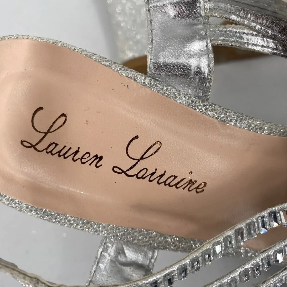 Lauren Larraine Silver Rhinestone Platform Heels Size 7 - Image 9
